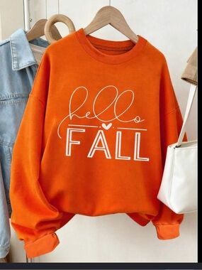 SHEIN Orange "Hello Fall" Graphic Sweatshirt